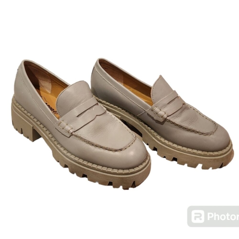Free People Blue Gray Chunky Lug Sole Penny Loafers